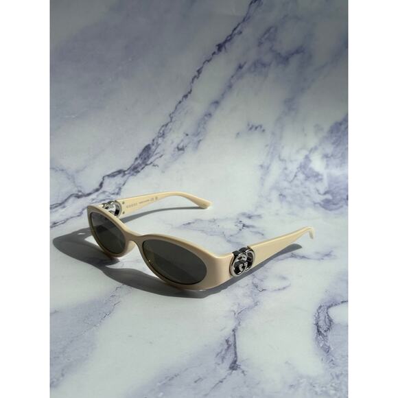 NEW Gucci GG1660S Ivory White Slim Oval Logo Sunglasses - Picture 4 of 10